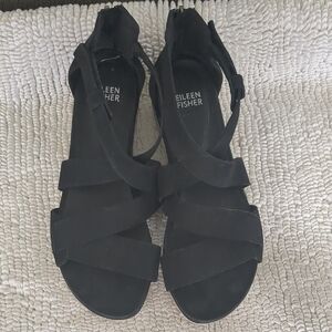 Eileen Fisher Black Strappy Sandals, Size 8.5